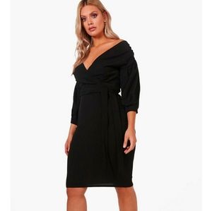 Off the shoulder wrap midi dress